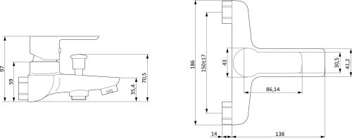 Смеситель для ванны с душем STWORKI Хельсинки HFHS10130 черный однорычажный, настенный, латунь, с аэратором в Сочи